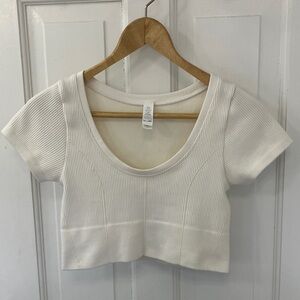 Aerie Cream ivory Ribbed Scoop Neck Crop Top - Women size small